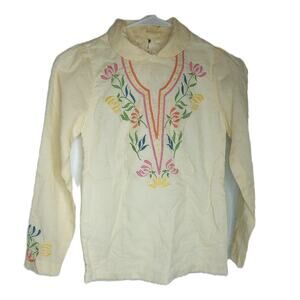 Vintage Girls Floral Embroidered Bohemian Top Shirt READ